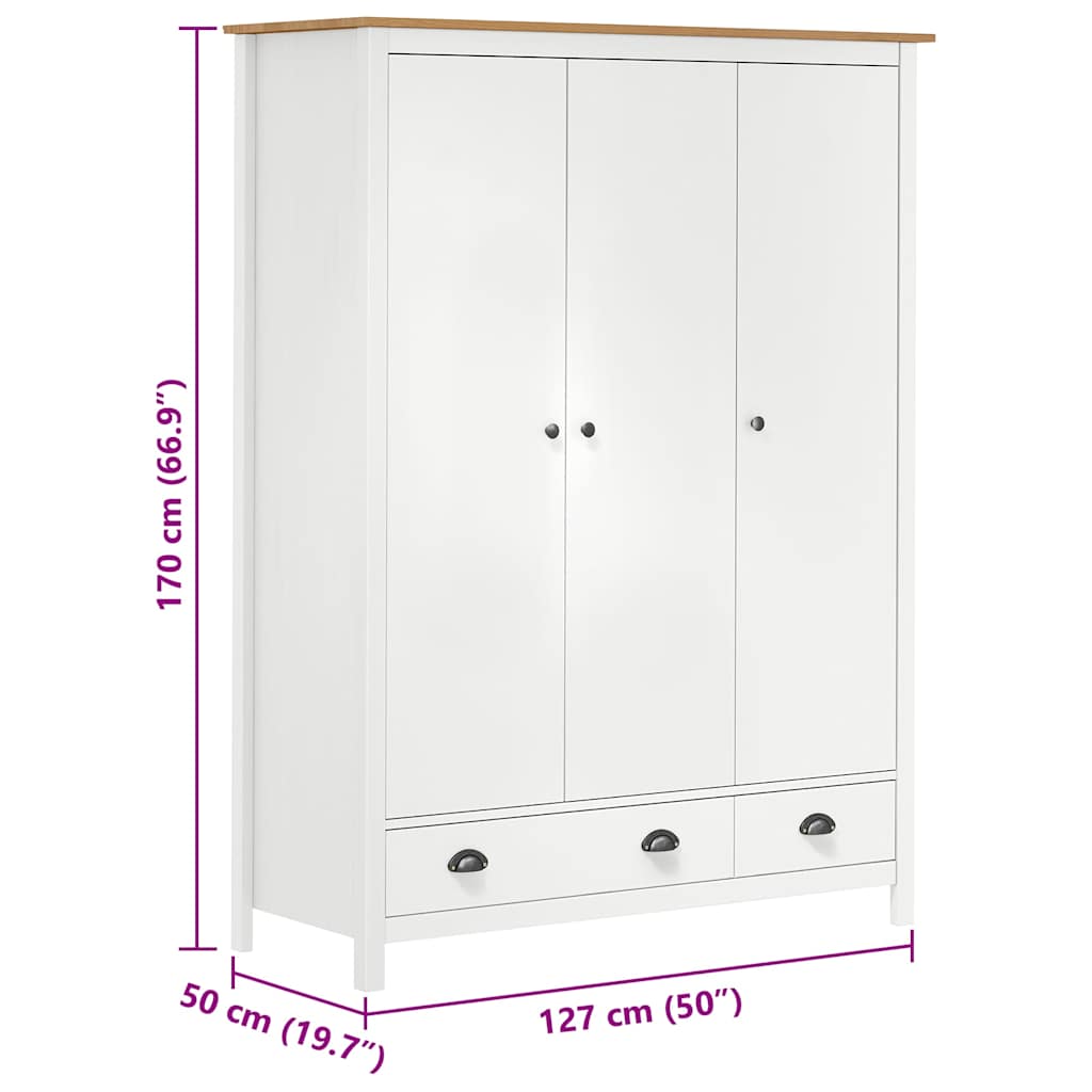 Armadio a 3 Ante Hill Bianco 127x50x170 cm in Legno di Pino - homemem39