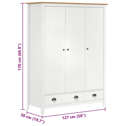 Armadio a 3 Ante Hill Bianco 127x50x170 cm in Legno di Pino - homemem39