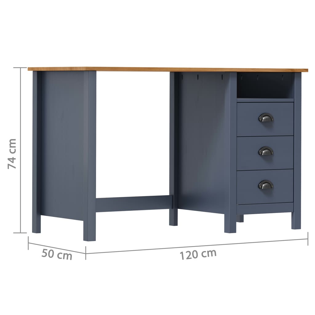 Scrivania Hill 3 Cassetti Grigia 120x50x74 cm Massello di Pino | homemem39