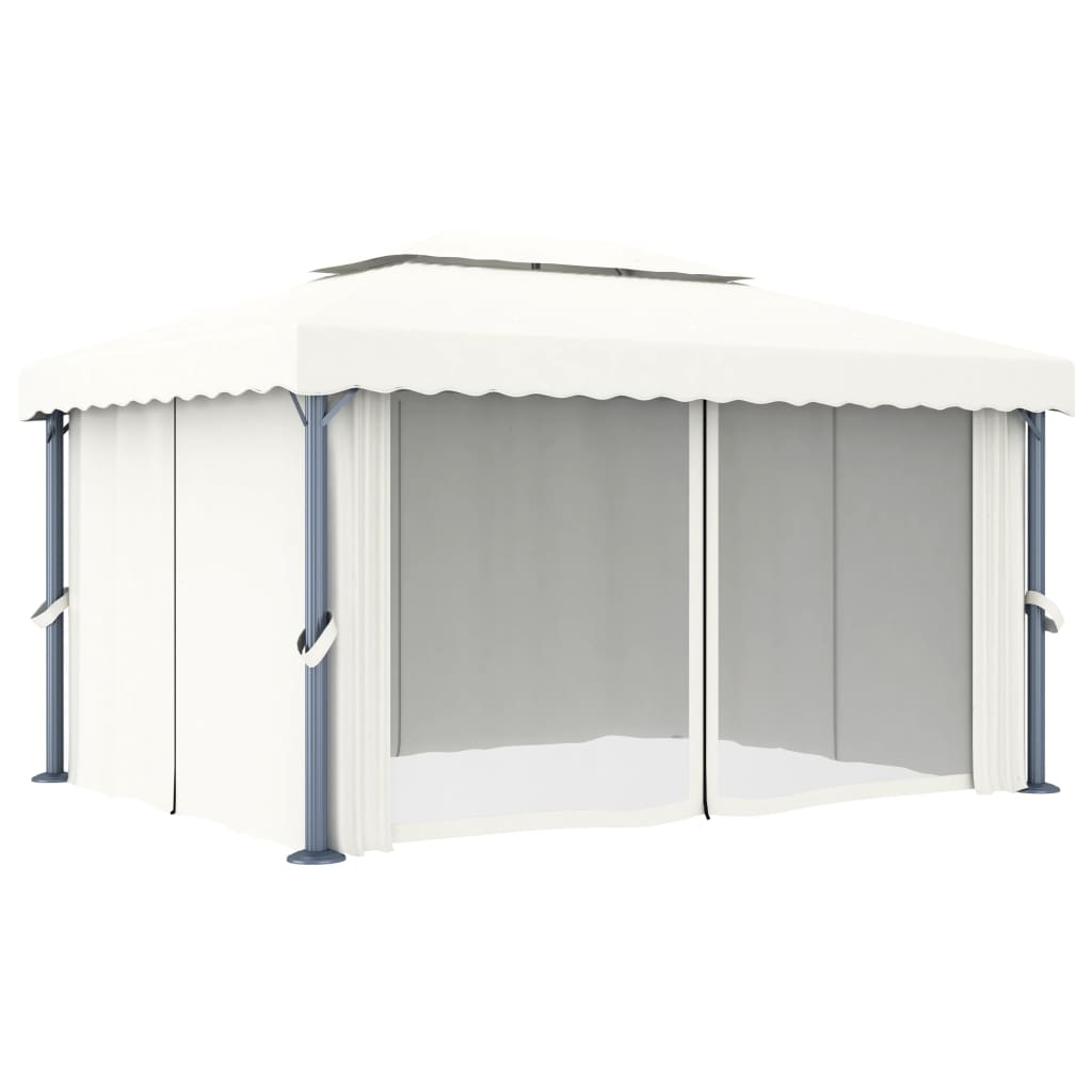 Gazebo con Tende 4x3 cm Bianco Crema Alluminio - homemem39