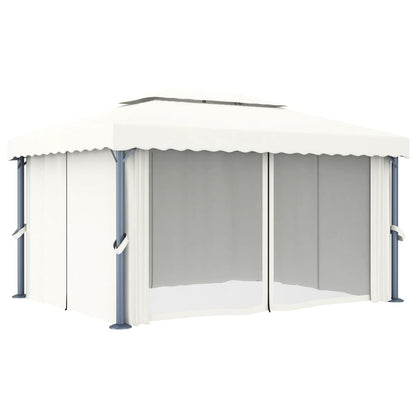 Gazebo con Tende 4x3 cm Bianco Crema Alluminio - homemem39
