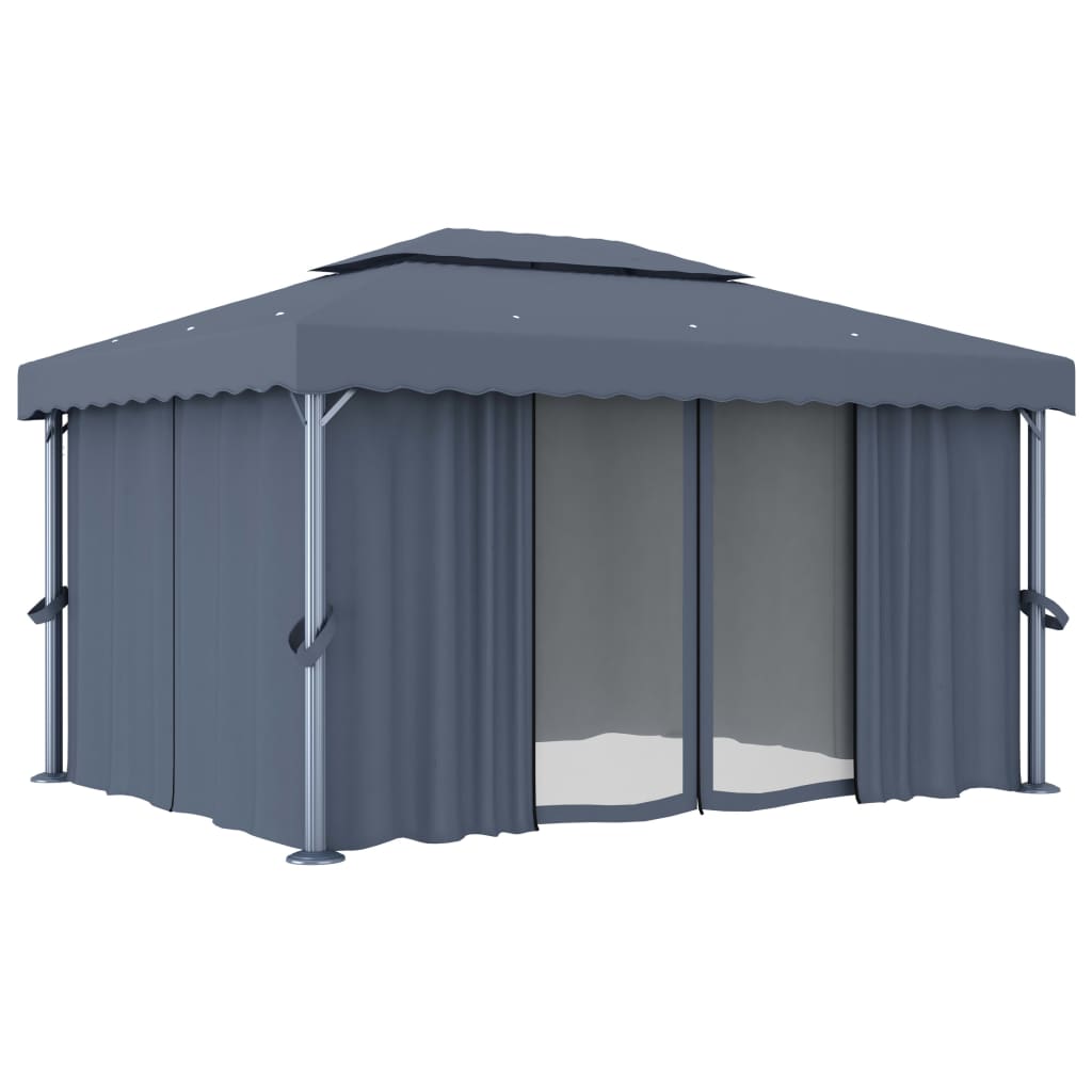 Gazebo con Tende 4x3 cm Antracite Alluminio - homemem39