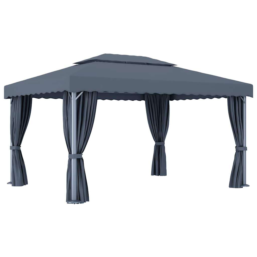 Gazebo con Tende 4x3 cm Antracite Alluminio | homemem39