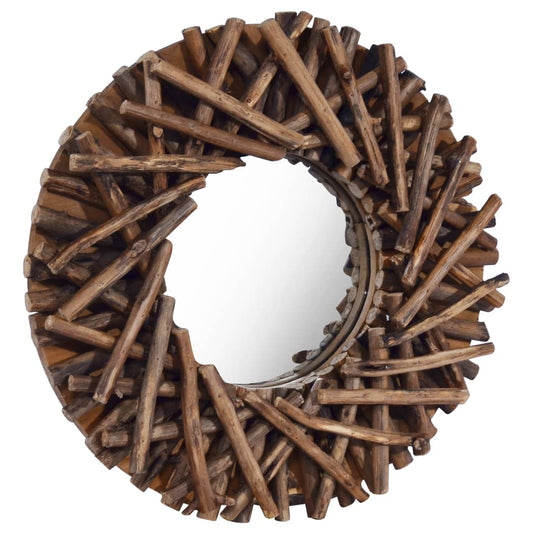 Specchio da Parete 40 cm in Legno di Teak Rotondo - homemem39