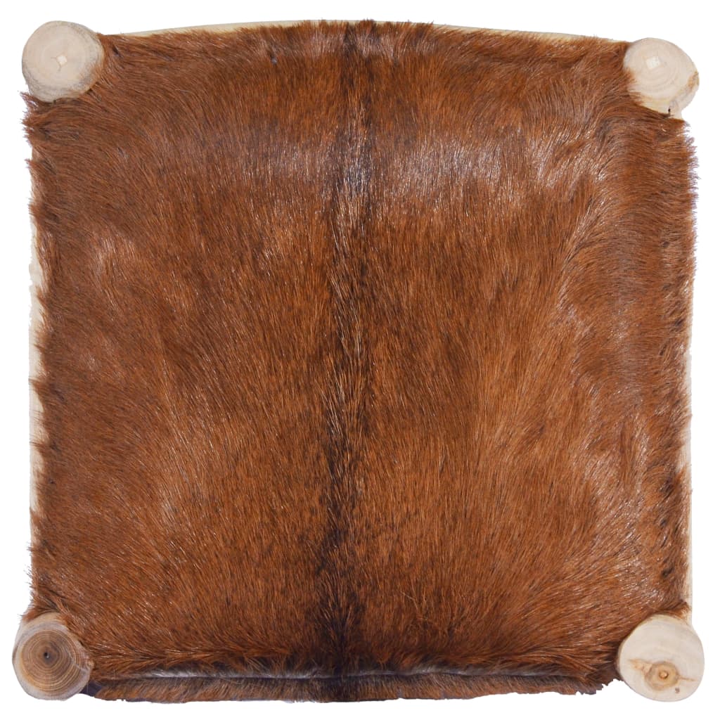 Sgabello da Bar in Vera Pelle di Capra e Legno Massello di Teak