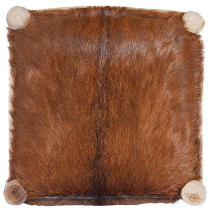 Sgabello da Bar in Vera Pelle di Capra e Legno Massello di Teak