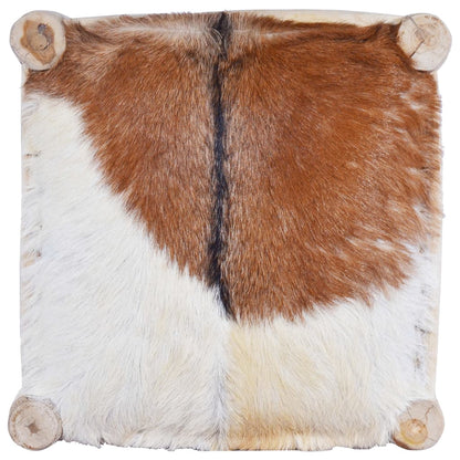 Sgabello da Bar in Vera Pelle di Capra e Legno Massello di Teak