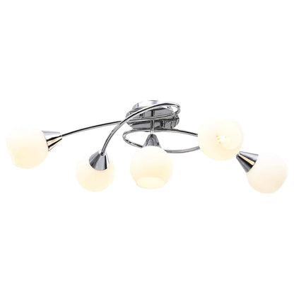Lampadario con Paralumi in Ceramica 5 Lampadine E14  a Coppa | homemem39