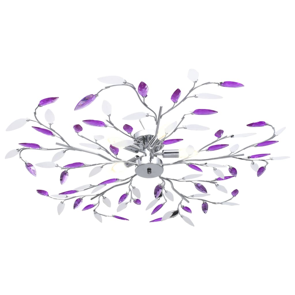 Lampadario Foglie e Bracci in Cristallo Acrilico 5 E14 Viola | homemem39