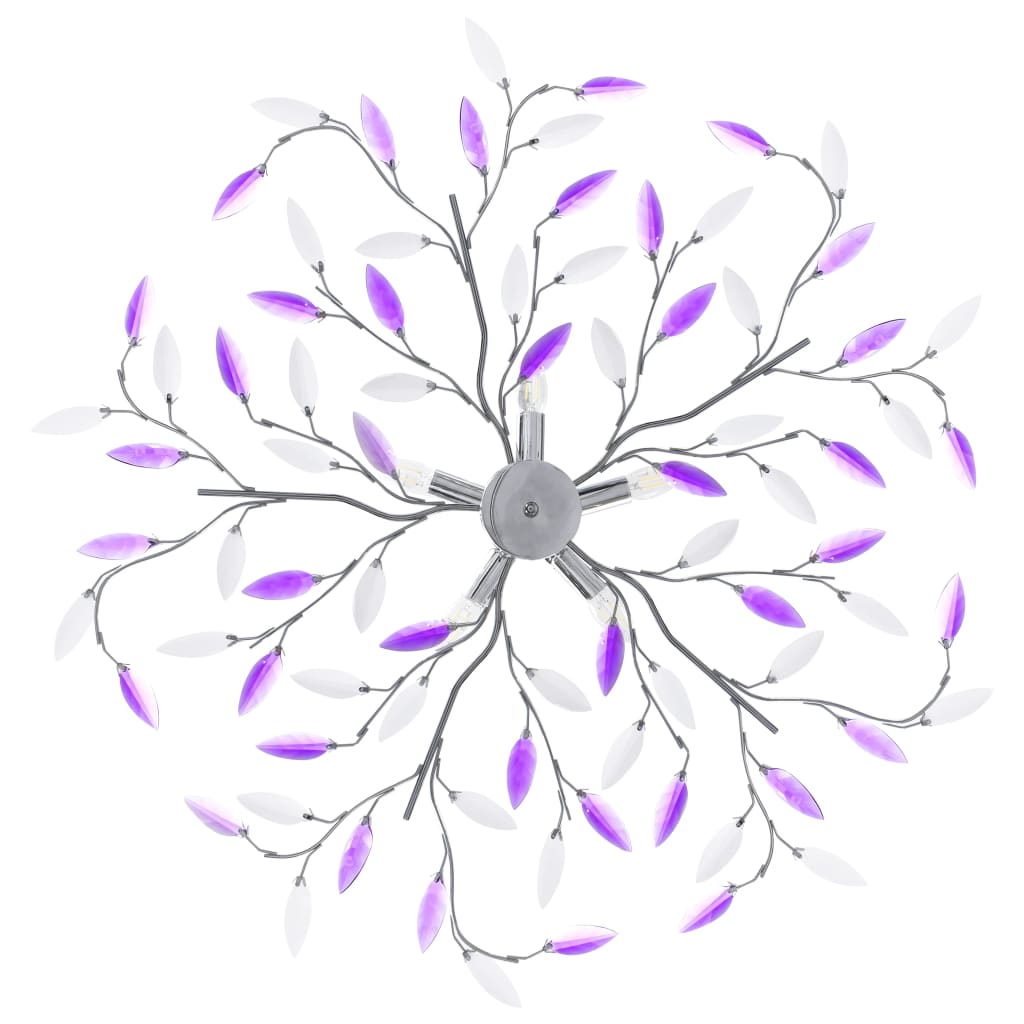 Lampadario Foglie e Bracci in Cristallo Acrilico 5 E14 Viola | homemem39