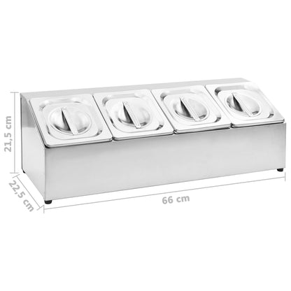 Supporto Gastronorm con 4 Contenitori GN 1/6 in Acciaio Inox