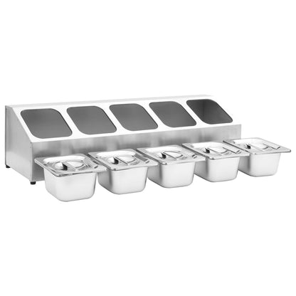 Supporto Gastronorm con 5 Contenitori GN 1/6 in Acciaio Inox - homemem39