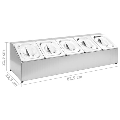 Supporto Gastronorm con 5 Contenitori GN 1/6 in Acciaio Inox - homemem39