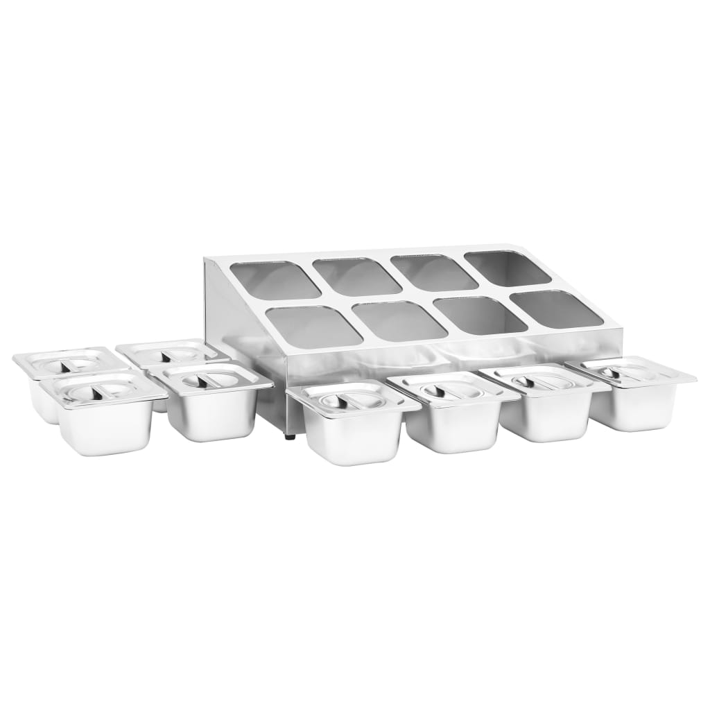 Supporto Gastronorm con 8 Contenitori GN 1/6 in Acciaio Inox - homemem39