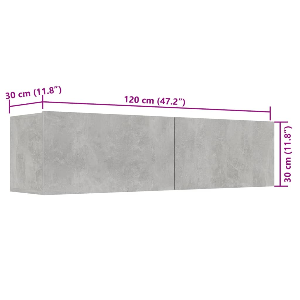 Mobile Porta TV Grigio Cemento 120x30x30cm in Legno Multistrato - homemem39