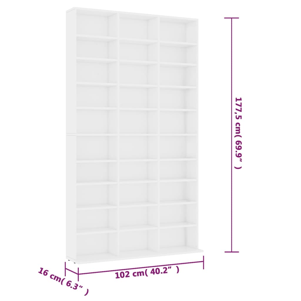 Armadietto TV Bianco 102x16x177,5 cm in Legno Multistrato - homemem39