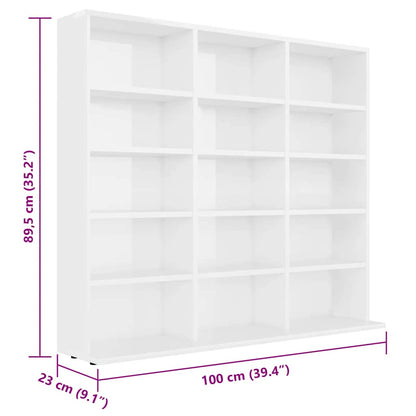 Mobile Porta CD Bianco Lucido 100x23x89,5 cm Legno Multistrato - homemem39