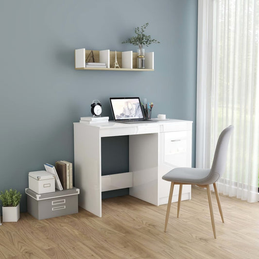 Scrivania Bianco Lucido 100x50x76 cm in Legno Multistrato - homemem39