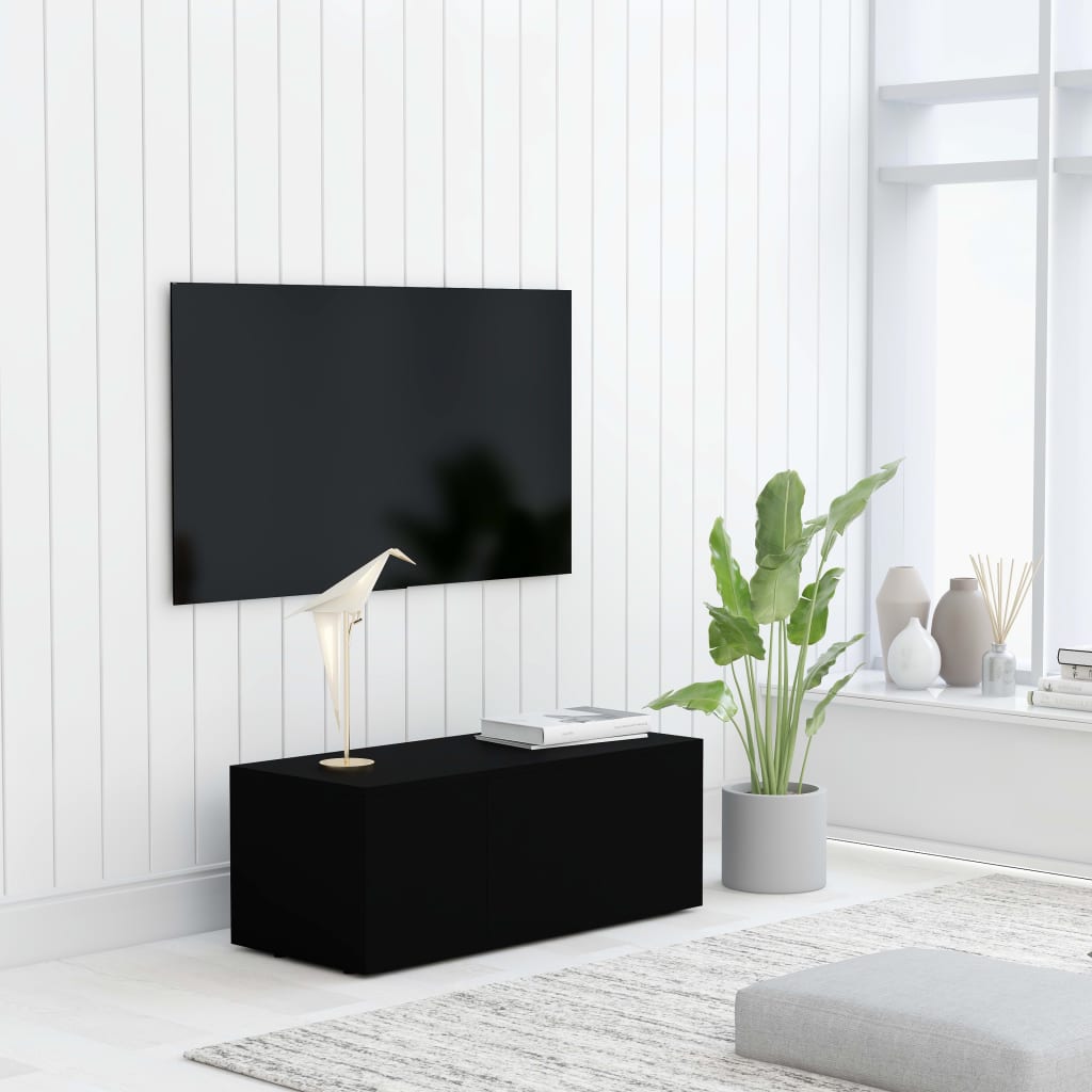 Mobile Porta TV Nero 80x34x30 cm in Legno Multistrato - homemem39