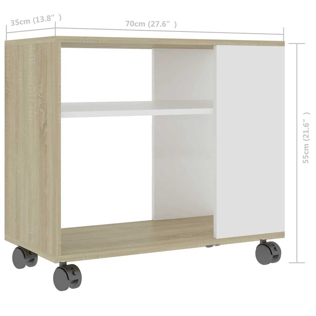 Tavolino Bianco e Sonoma 70x35x55 cm Legno Multistrato