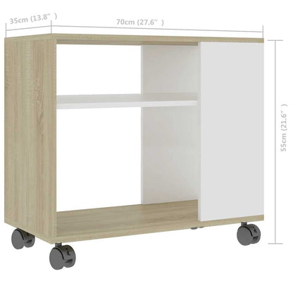 Tavolino Bianco e Sonoma 70x35x55 cm Legno Multistrato