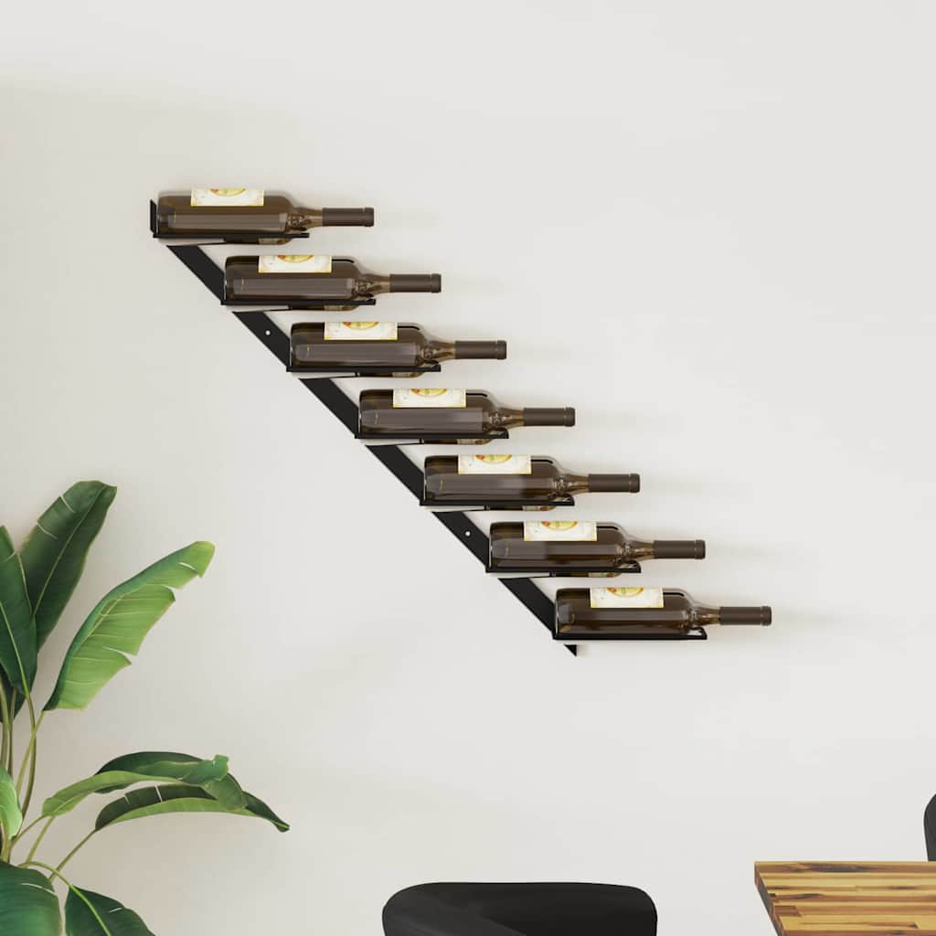Portavini da Parete per 7 Bottiglie Nero in Metallo