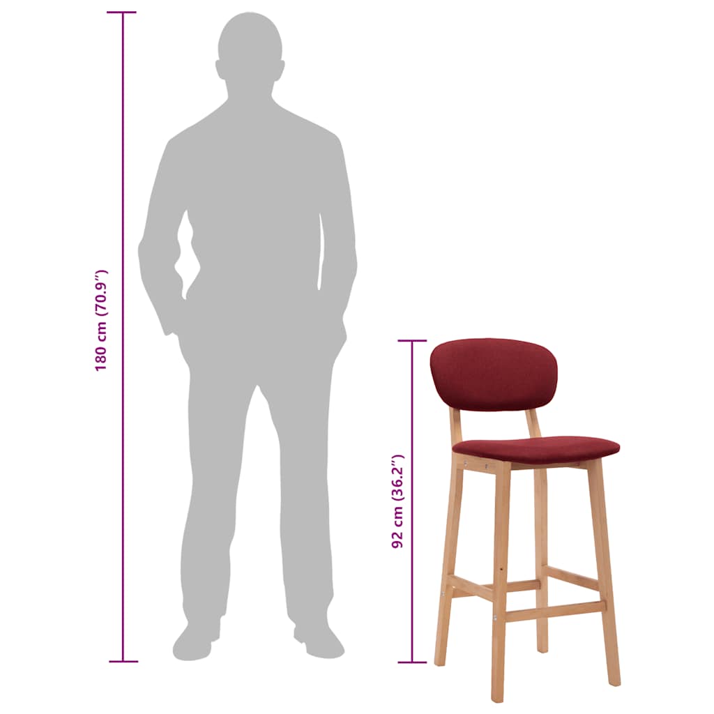 Sgabelli da Bar 2 pz Rosso Vino in Tessuto