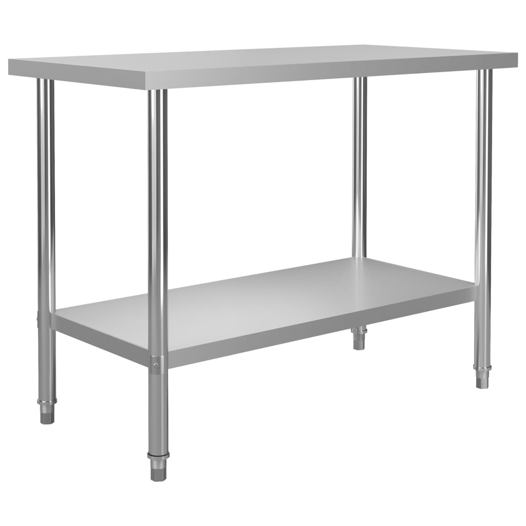 Tavolo Lavoro Cucina con Mensola 120x60x120 cm in Acciaio Inox - homemem39
