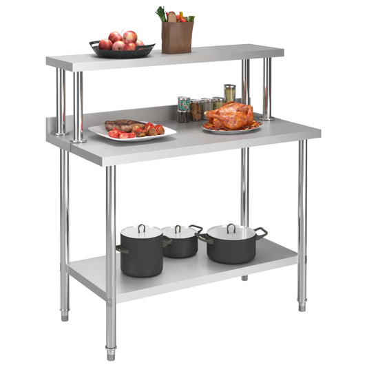 Tavolo Lavoro Cucina con Mensola 120x60x120 cm in Acciaio Inox - homemem39