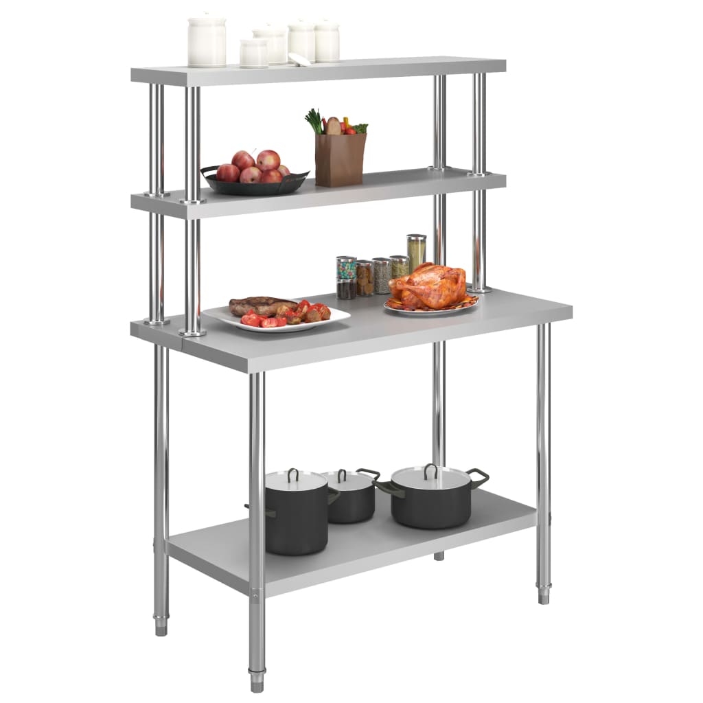 Tavolo Lavoro Cucina con Mensola 120x60x150 cm in Acciaio Inox - homemem39