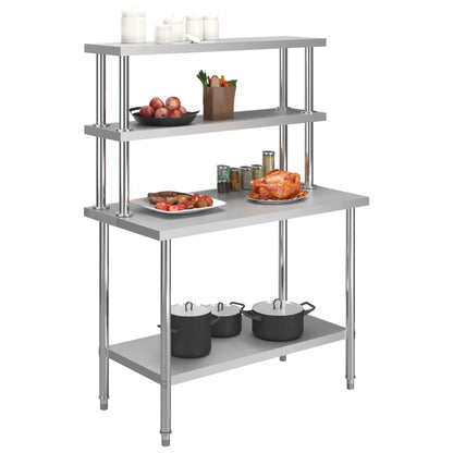 Tavolo Lavoro Cucina con Mensola 120x60x150 cm in Acciaio Inox - homemem39