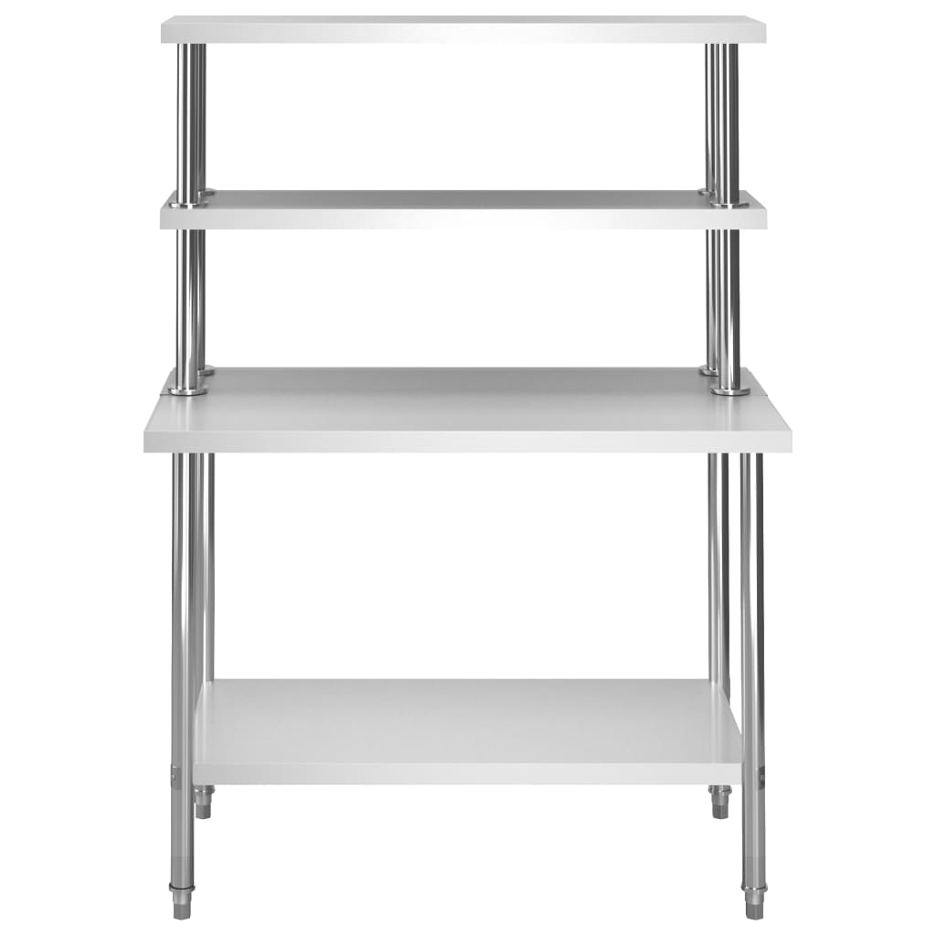 Tavolo Lavoro Cucina con Mensola 120x60x150 cm in Acciaio Inox - homemem39