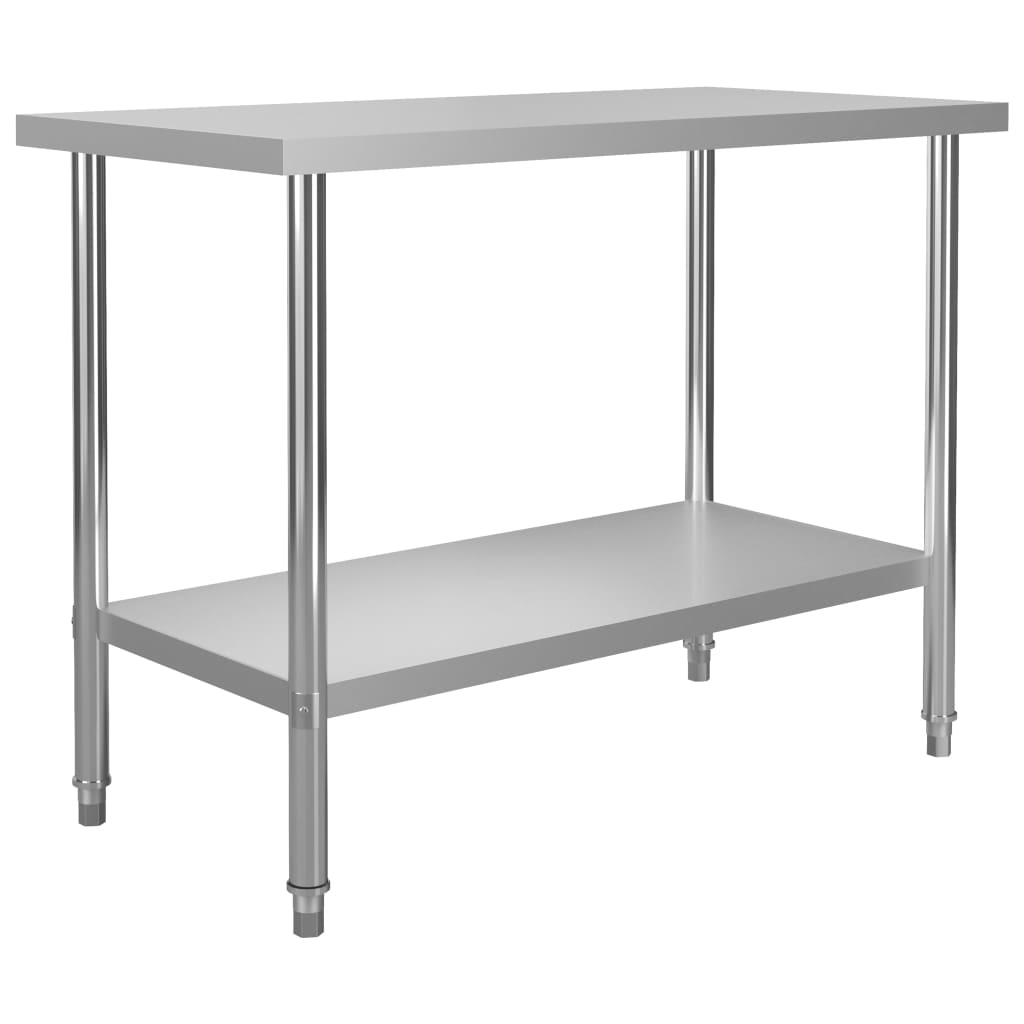 Tavolo Lavoro Cucina con Mensola 120x60x150 cm in Acciaio Inox - homemem39