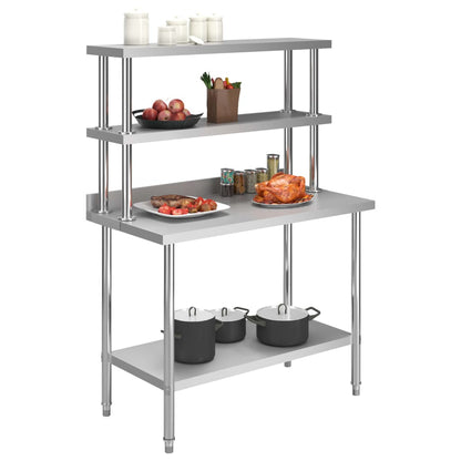 Tavolo Lavoro Cucina con Mensola 120x60x150 cm in Acciaio Inox - homemem39