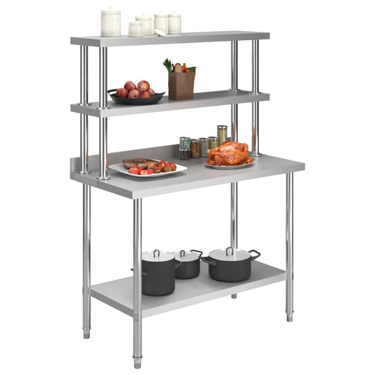 Tavolo Lavoro Cucina con Mensola 120x60x150 cm in Acciaio Inox - homemem39