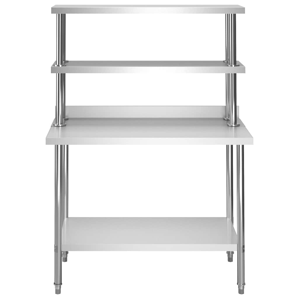 Tavolo Lavoro Cucina con Mensola 120x60x150 cm in Acciaio Inox | homemem39