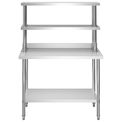 Tavolo Lavoro Cucina con Mensola 120x60x150 cm in Acciaio Inox | homemem39