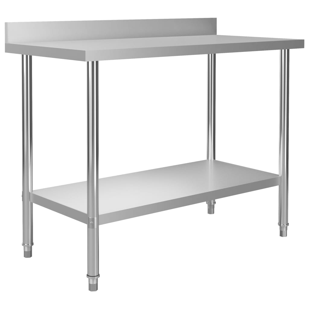 Tavolo Lavoro Cucina con Mensola 120x60x150 cm in Acciaio Inox - homemem39