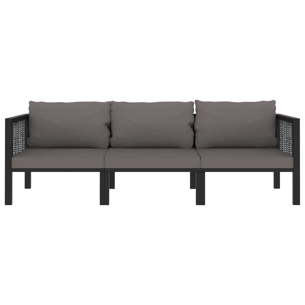 Divano a 3 Posti con Cuscini Antracite in Polyrattan | homemem39