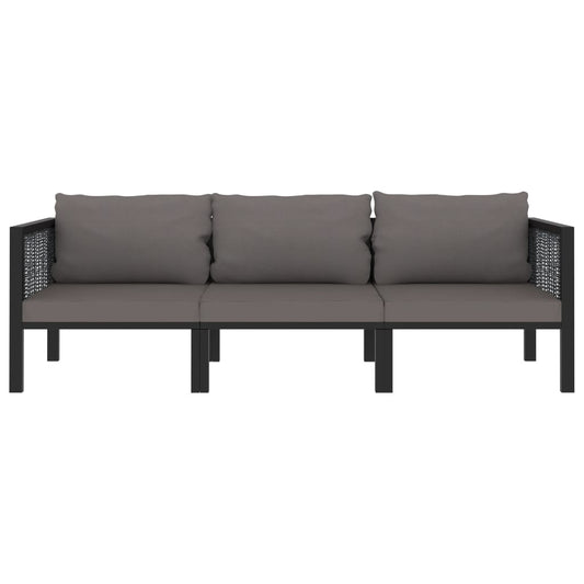 Divano a 3 Posti con Cuscini Antracite in Polyrattan | homemem39