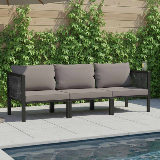 Divano a 3 Posti con Cuscini Antracite in Polyrattan