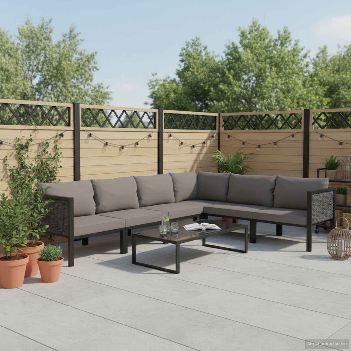 Set Divani da Giardino 7 pz con Cuscini in Polyrattan Antracite