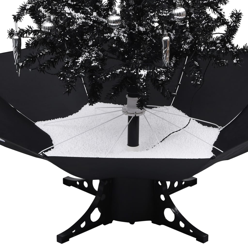 Albero di Natale con Nevicata e Base ad Ombrello Nero 190cm PVC