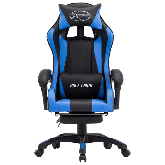 Sedia da Gaming con Poggiapiedi Blu e Nera in Similpelle | homemem39