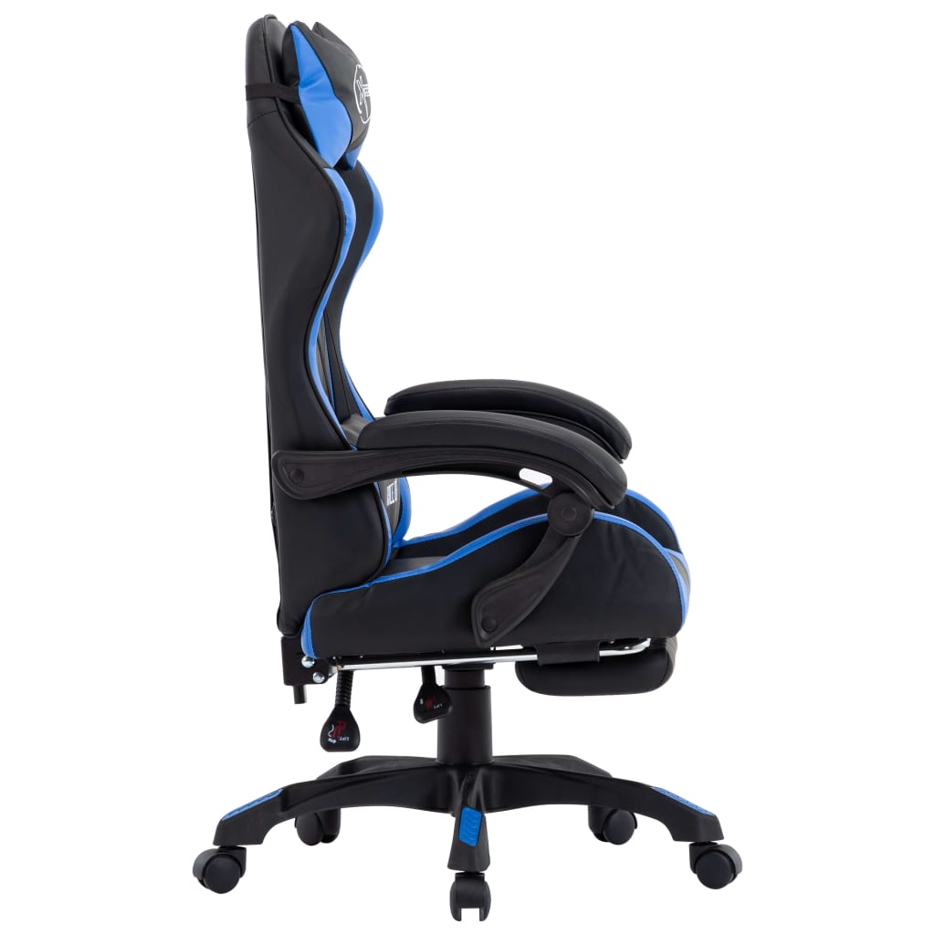 Sedia da Gaming con Poggiapiedi Blu e Nera in Similpelle | homemem39