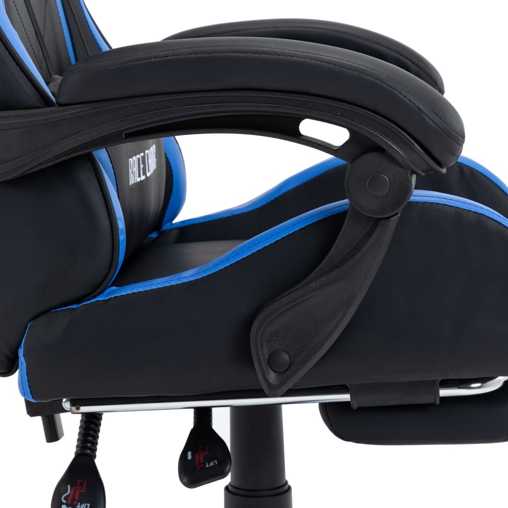 Sedia da Gaming con Poggiapiedi Blu e Nera in Similpelle | homemem39