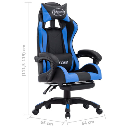 Sedia da Gaming con Poggiapiedi Blu e Nera in Similpelle | homemem39
