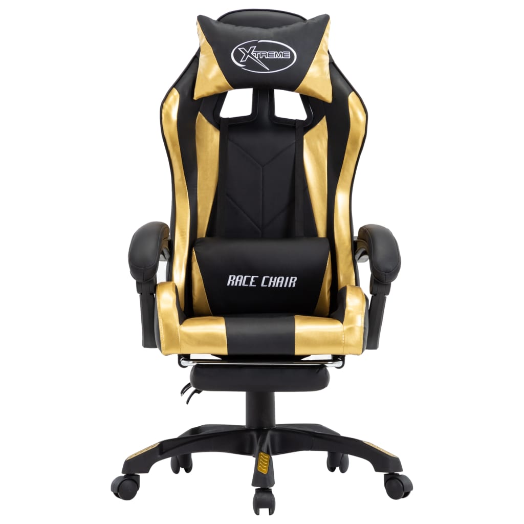 Sedia da Gaming con Poggiapiedi Oro e Nera in Similpelle | homemem39