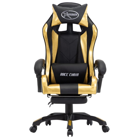 Sedia da Gaming con Poggiapiedi Oro e Nera in Similpelle | homemem39
