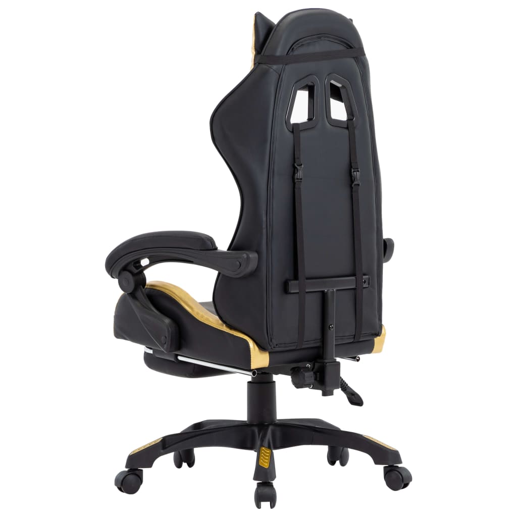 Sedia da Gaming con Poggiapiedi Oro e Nera in Similpelle | homemem39